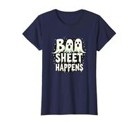Boo Sheet Happens: Spooky Ghost Trio Halloween Humor T-Shirt, Women, Navy, 3XL