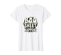 Boo Sheet Happens: Spooky Ghost Trio Halloween Humor T-Shirt, Women, White, XXL