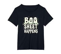 Boo Sheet Happens: Spooky Ghost Trio Halloween Humor T-Shirt, Women's Plus, Black, 3X
