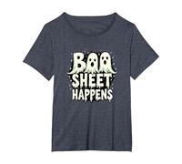 Boo Sheet Happens: Spooky Ghost Trio Halloween Humor T-Shirt, Women's Plus, Heather Blue, 3X