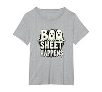 Boo Sheet Happens: Spooky Ghost Trio Halloween Humor T-Shirt, Women's Plus, Heather Grey, 3X