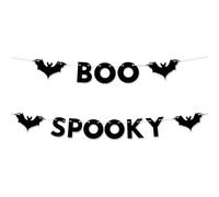 Boo Spooky Halloween Customisable Bunting Banner - Recyclable Card Garland with Pumpkins, Ghosts or Bats - 5m Ribbon - Halloween Party Decoration