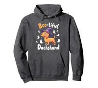 Boo-tiful Dachshund Halloween Sweatshirt Spooky Dog Lover Pullover Hoodie, Adult Unisex, Dark Heather Grey, XL