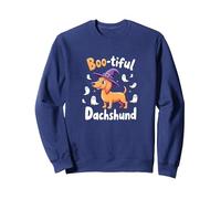 Boo-tiful Dachshund Halloween Sweatshirt Spooky Dog Lover Sweatshirt, Adult Unisex, Navy, M