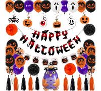 Boo-tiful Halloween Party Pack! Complete Decor Kit: Letter Banner, Balloons, Fringe Tassels, Tissue Balls & Accessories - Easy Setup