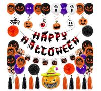 Boo-tiful Halloween Party Pack! Complete Decor Kit: Letter Banner, Balloons, Fringe Tassels, Tissue Balls & Accessories - Easy Setup