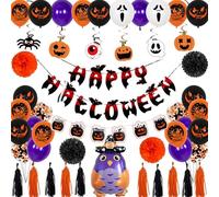 Boo-tiful Halloween Party Pack! Complete Decor Kit: Letter Banner, Balloons, Fringe Tassels, Tissue Balls & Accessories - Easy Setup
