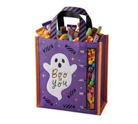 Boo to You Purple Measurement Treat Bag 36cm, Reusable Ghost Candy Tote with Sweet Level Window, Trick or Treat Carry Bag for Parties