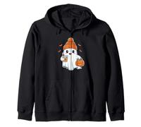 Boo With Pumpkin Spice Latte Cute Halloween Ghost Beanie Hat Zip Hoodie