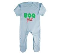 Boo Y’All Halloween Statement Baby Romper Jumpsuit with feet, 0-3 Months, Pastel Blue