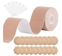 Boob Tape, 5M Roll Bob Tape For Large Breasts, Breathable Booby Tape Breast Lift Tape with 20 Pcs Self-Adhesive Nipple Covers and 20 Pcs Invisible Double Sided Body Tapes
