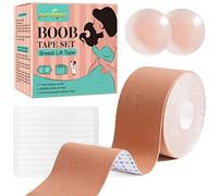 Boob Tape, Bob Tape for Large Breasts, 8M Invisible Waterproof & Breathable Breast Lift Tape for Large Breasts A-G Cup, Boobtapes with 2 Reusable Silicone Nipple Covers & 40 Pieces Clothing Tapes