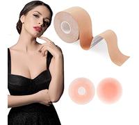 Boob tape, Boobtapes with 2 Pairs Silicone Nipple Covers, Bob Tape for Large Breast Skin-Friendly Tit Tape, Invisible Booby Tape with, Adhesive Breast Lift Tape for A-G Cup Beige