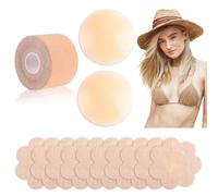 Boob Tape Breast Lift Tape Kit 5M Extra-Long Stretchable Self-Adhesive Boobtapes with 2Pcs Reusable Nipple Covers and 10Pcs Disposable Nipple Covers Multipurpose Pack to Support-Cover Nips,A-G Cup