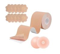 Boob Tape, Breat Lift Tape with 2 Pcs and 10 Pcs Non-Woven Nipple Covers, Reusable Silicone Nipple Covers, Strapless Boobstape Big Breasts, Boob Tape Roll