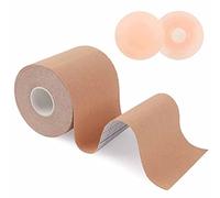 Boob Tape Invisible Breast Lift Tape Breathable Breast Chest Lift Tape Nipple Cover Set Invisible Body Tape with 2 Nipple Covers for Large Breasts A-G Cup for Clothes, Dresses - 5cm Width, 7m Roll