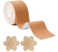 Boob Tape, Nipple Covers, Professional Booby Tape for Large Breasts, Waterproof and sweatproof, 1 Roll Boob Tape with 2pcs Nipple Cover, for All Types of Clothing - 5m x 5cm