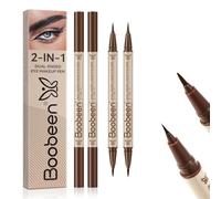Boobeen 2pcs Liquid Eyeliner，Dual-Ended Eye Liner with Thick Tip and Precise Brush Tip，Waterproof Black Liquid Liner Pen，Matte Finish，All Day Wear，Smudge-proof,Brown