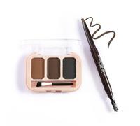 Boobeen 3 Colour Brow Powder and Dual-Ended Eyebrow Pencil Set with Angled Brush,Microblading Eyebrow Pen with Spiral Brush,Creates 3D Brows All Day Long