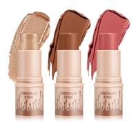 Boobeen 3 Pcs Contour & Highlighter & Blush Stick, Contour Beauty Kit, Creamy Smooth Contouring Stick, Natural Highlighting Stick, Waterproof and Long Lasting Makeup