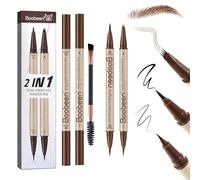 Boobeen 3pcs Hair-Like Eyebrow Pen Makeup kit，Black Liquid Eyeliner，Waterproof Eyebrow Pencils for Women with Eyebrow Brush,Long Lasting Eye Makeup Set，Create Natural Brows, Dark Brown