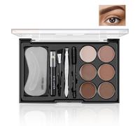 Boobeen Eyebrow Makeup Kit: 6-Color Powder, 4 Stencils, 2 Brushes, 1 Pencil, 1 Tweezer - Waterproof Long Lasting Eyebrow Pomade