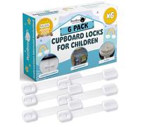 Booboo® (6 Pack) Premium Child Locks for Kitchen Cupboards, Child Proof Cabinet Locks, Drawer Locks Baby Proofing Cabinets with No Drilling, Extra Strong Adhesive + 2 Spare Stickers