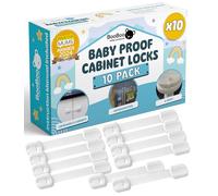 BooBoo Baby (10 PACK) Premium Child Locks For Kitchen Cupboards, Child Proof Cabinet Locks, Drawer Locks Baby Proofing Cabinets with No Drilling, Extra strong Adhesive + 4 Extra Stickers