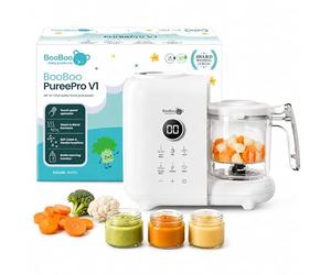 BooBoo Baby PuréePro V1 5-in-1 Baby Food Maker & Steamer Blender - Baby Food Processor, Purée Maker with Bottle Warmer, Steriliser & Self-Cleaning