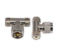 Boobrie 2-Pack PL-259 UHF Triple Tee Connector UHF Male PL259 to Dual UHF Female SO239 Adapter RF Coaxial Connector UHF T Shape 3 Way Splitter for Ham Radio CB Antenna WiFi
