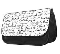 Boobs Pattern - Black and White line Drawing, Life Drawing, Feminine Art Pencil Case. Make up case, Back to School Gift.