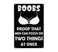 Boobs Proof That Mens Can Focus On Two Things At Once Aluminum Signs Funny Tin Sign Metal Art Poster Gift Home Cafe Bar Wall Decor Room Door Accessories 8"X12"