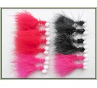 Booby Flies, 12 pack Mixed Booby trout flies size 10, Red, Black, Pink Coloured Marabou size 10