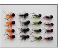 Booby Hopper Trout Fishing Flies, 16 pack,4 Colours, Barbless or Barbed, Choice of sizes (Barbless, 12)