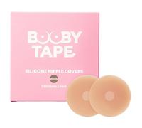 Booby Tape Reusable Silicone Nipple Covers with Added Fabric for Extra Protection and Comfort, Smooth and Seamless Under Any Clothing, Washable and Latex Free, Up to 25 Uses, Medium Nude