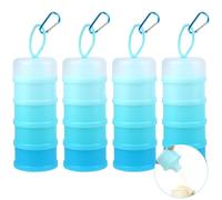 Boocalny 4 Pack Protein Powder Container,Formula Container To Go, 4 Stackable Protein Powder Dispenser with Funnels Stand,Portable&Leakproof Keychain Protein Powder Travel Container for Fitness (Blue)
