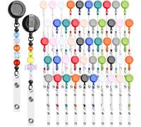 Boocalny 50Pcs Beadable Badge Reel, Retractable Badge Holder with Clips, Retractable Lanyards for ID Badges, Name Badge Holder Reels for Jewelry DIY Gift for Nurse Teacher Office Supplies (Multicolor)
