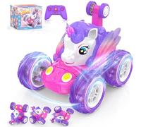 Boocang Remote Control Car for Girls 3 4 5 6 7 8 9 Years Old, Unicorn Gift RC Stunt Car with Colourful Lights Kids Toy Birthday Xmas Stocking Filler Outdoor Game Monster Truck Pink