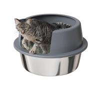 Booche Round High-Sided Stainless Steel Cat Litter Box,Stainless Steel Litter Box with Lid,Extra Large Box,Easy-to-Clean Metal Litter Pan for Cats