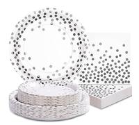 Boocikey 150 PCS White and Silver Plates and Napkins Party Supplies,White Paper Plates Disposable for 50 Guests,White and Silver Party Decorations for Birthday Bridal Shower Wedding Decorations