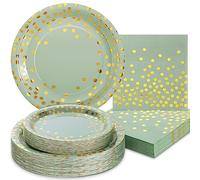 Boocikey 150PCS Sage Green Party Decorations,Holiday Paper Plates for 50 Guests,Disposable Sage Green Plates and Napkins Party Supplies for Holiday Bridal Shower Birthday Wedding Baby Shower