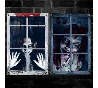 boocooberg Halloween Window Decorations,Scary Female Ghost Window Door Curtain Cover Haunted Halloween Indoor Outdoor Party Decor Supplies (Style 1)