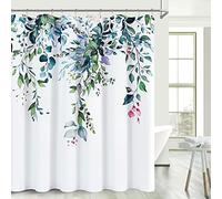 BOODII Green Plant Watercolor Shower Curtain 72 inches Long Floral Leaf Shower Curtain for Bathroom Botanical Leaves Shower Curtain Hunter Green Eucalyptus Curtain Jungle Green Bathroom Decor 72x72