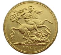 BoodLo UK 1 Sovereign Gold Pound 1902-1910 9 Foreign Copy Gold Plated Commemorative Coins,1908