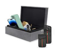 BOODPET Faraday Box for Car Keys & Phones (Grey) - Premium Crazy Horse Leather RFID Signal Blocker Case with 2 Anti-Theft Pouches (Blocks WiFi/GPS/Cellular)