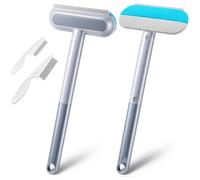 BOODPET Lint Remover, Pet Hair Remover Brush 2pcs - Multi-Surface Self-Cleaning 4-in-1 Long-Handle Fur Removal Tool (Fur, Crevice, Lint & Glass) + Includes Stainless Steel Flea Combs (Large & Small)