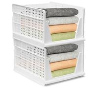 BOODPET Wardrobe Storage Organiser, 2PCS Large Stackable Baskets - 43x33.5x25cm, Plastic Storage Bins for Closet, Home, Office, Laundry, Clothes, Toys, Kitchen