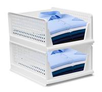 BOODPET Wardrobe Storage Organiser, 2PCS Medium Stackable Baskets - 43x33.5x18.5cm, Multi-Purpose Plastic Storage Bins for Closet, Home, Office, Bathroom, Clothes, Toys