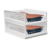 BOODPET Wardrobe Storage Organiser, 2PCS Small Stackable Baskets - 43x33.5x14cm, Multi-Purpose Plastic Storage Bins for Closet, Bathroom, Office, Home, Toys, Books, Clothes