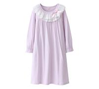 Boodtag Girls Princess Nightgown Long Sleeve Elegant Nightdress Pajamas with Ruffle Lace Collar Casual Summer Cotton Midi Dress Soft Comfy PJ Nightwear for 3-12 Years Purple